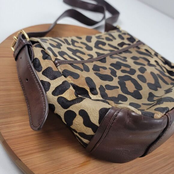 Tory Burch Leopard Crossbody City Bag Shoulder Bag Purse Brown Leather - Picture 7 of 16